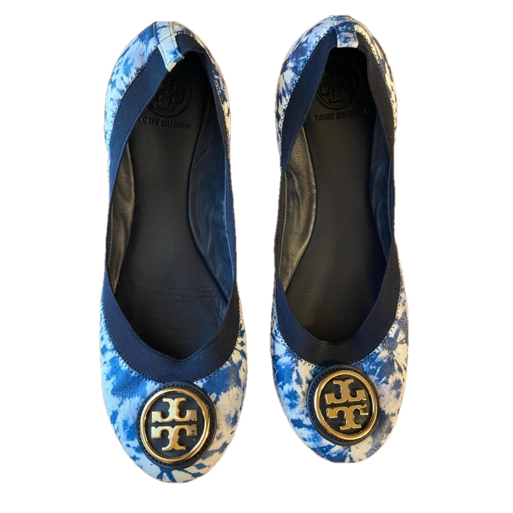 Tory Burch Caroline 2 Blue White Tie Dye Ballet Flats Medallion 10.5